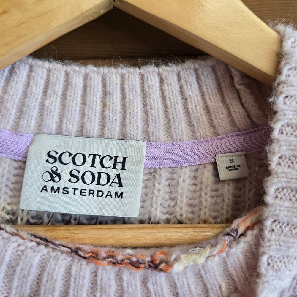 Scotch & Soda Fuzzy Knitted Sweater Pink Multicolor Stripe Cozy Pullover Top - Picture 7 of 7